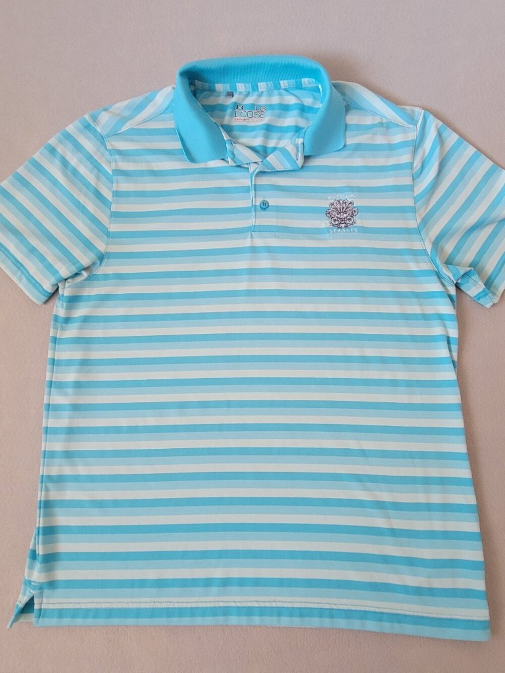 Under Armour Whistling Straits Golf Polo Mens L Blue Stripe HeatGear Loose